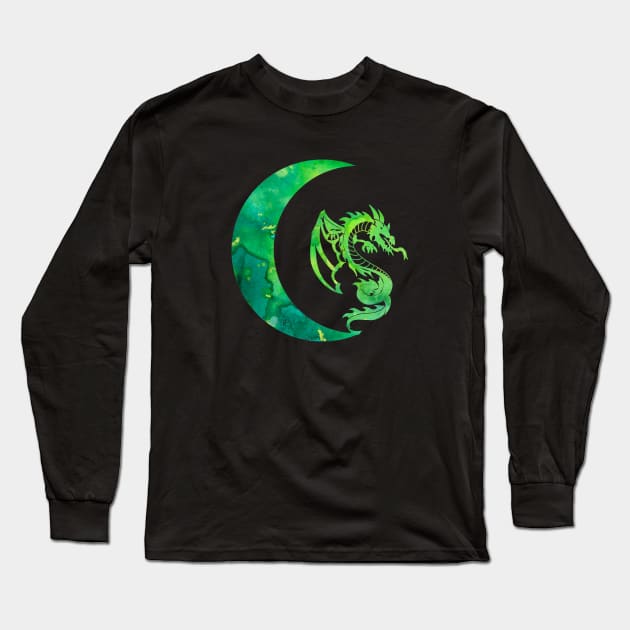 Green Crescent Moon and Dragon Long Sleeve T-Shirt by ZeichenbloQ